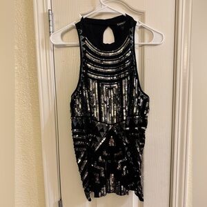 Black and Silver Sequin Sleeveless Top